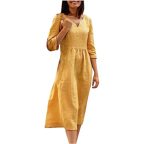 Herbstkleider für Damen, langärmelig, stilvoll, bequem, niedlich, lockeres Sommerkleid, gelb, L