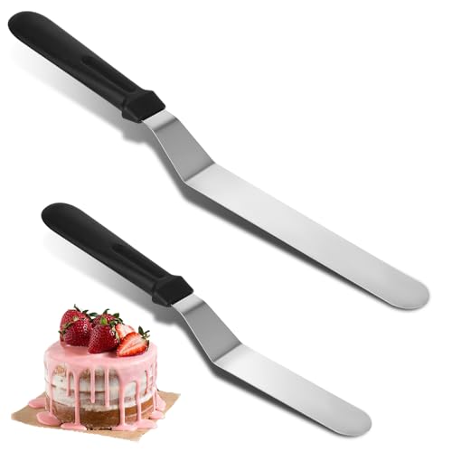 JJUNW 2 Stück Glasurspachtel, Edelstahl Winkelspachtel Torte Zum Backen, 2 Größen Winkelpalette Torte Zuckergussmesser Tortenspachtel zum Dekorieren von Kuchen Gebäck Backen (27cm+35cm)