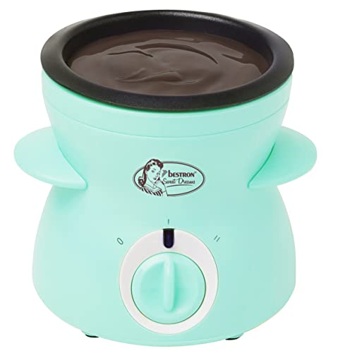 Bestron Schokoladen Fondue für 2 Personen, Mini-Schokofondue-Set, inkl. 10xSpieße, 10xGabeln und 1xSpachtel, 25Watt, Farbe: Mint