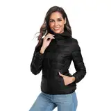 GOODSALEOK Leichte Daunenjacke üBergangsjacke Damen Kurze Gesteppte Winterjacke Mit Kapuze Winter-Geschenke Schwarz-XL