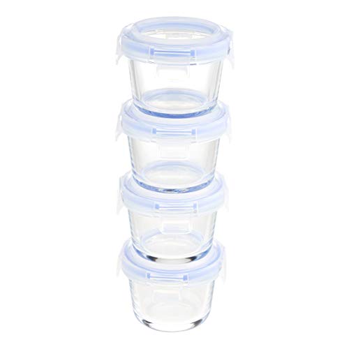 Amazon Basics ABL001 Glasaufbewahrungsbehälter, 4 Stück, 120 ml, transparent mit blauen Deckeln