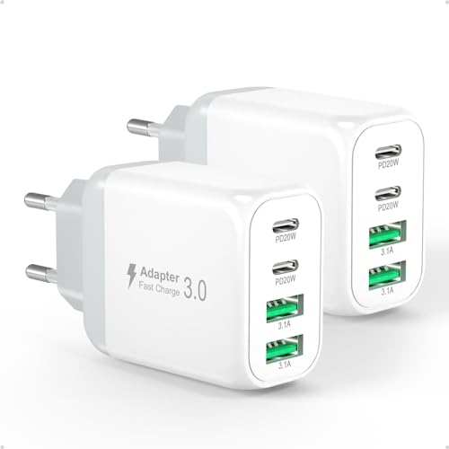 40W USB C Ladegerät, Cshare 2-Pack 4 Port Schnellladegerät Mehrfach mit PD 3.0 USB-C und USB-A Adapter für iPhone 15/14/13/12 Pro Max/Plus,iPad,Samsung Galaxy,Google, Tablet,Android,Handy Ladestecker