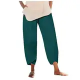 Sporthose für Damen Damen Fashion Elastic Waist Pant with Pocket Lose Harem Pants Printed Crop Pants Damen Einfarbig Einfach Spleißen Taschen Lose Lässig Neun-Minuten-Hose Hosen Pants (Green, M)