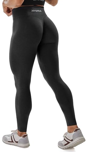 JOYSPELS Gym Sport Leggings Damen Scrunch Butt, High Waist Blickdicht Sporthose Lang Yogahose Po Push Up Seamless Shape Tights Schwarz M