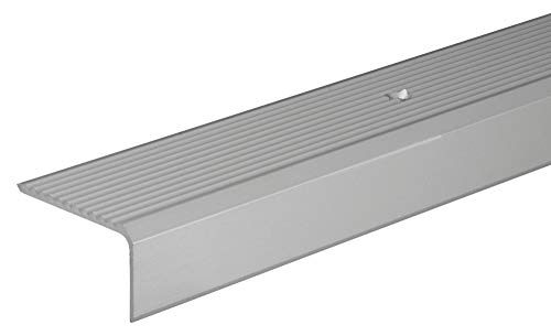 Gedotec Treppenkantenprofil silber | 1000 mm Stufen-Kantenprofil | Winkelprofil, Bodenprofil gelocht zum Schrauben | Winkel-Schutzprofil 41 x 23 mm | 1 Stück - Treppen-Winkelprofil mit Rillen