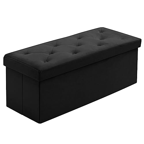 BRIAN & DANY Sitzbank mit Stauraum 110 cm, Faltbar Sitzhocker Truhen Aufbewahrungsbox aus Samt, 110 x 40 x 40 cm (Schwarz)