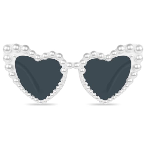 Ainiv Herz Sonnenbrille Perle, Sonnenbrille Herzform mit Perlenverzierung, UV400 Sonnenschutz und UV-Schutz Modische Retro Herz Brille für Braut Hochzeit Party, Geburtstagsfeier, Fasching, Karneval