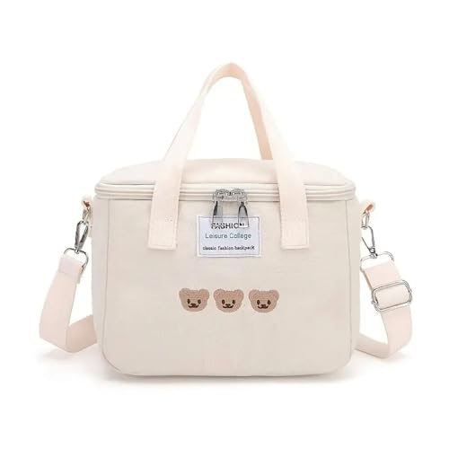 Isolierte Thermotasche zum Kühlen und Warmhalten mit besticktem Bärenmotiv, besonders für Babyflaschen und Kindermahlzeiten geeignet. Natürlich auch als Lunchbox für Erwachsene (Beige)