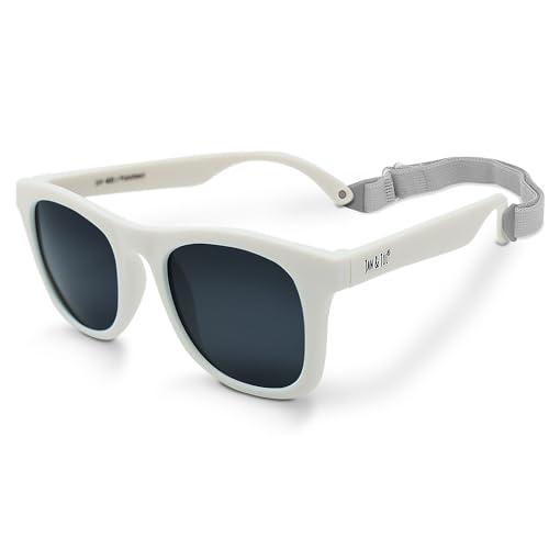 Jan & Jul Baby und Kinder Polarisierte Sonnenbrille mit Band für Mädchen Jungen, 100% UV Schutz (Klein: 6-24 Monate, Weiß)