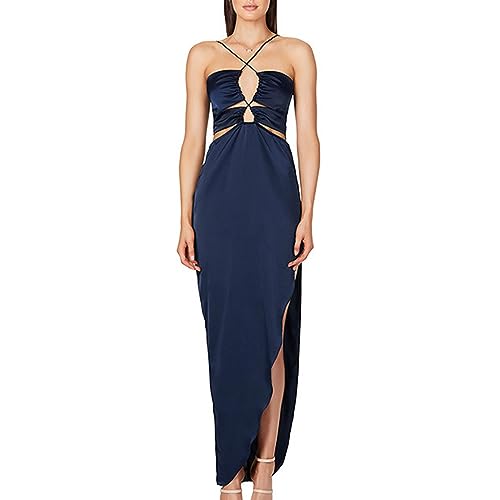 Damen Sommer Sexy Spice MäDchen Split Rock Sexy Hanging Neck Slim Neck Dress Kleid Kleid Langes Kleid