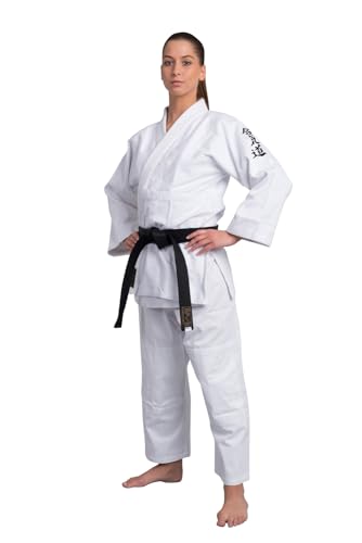 TEKKA BUDO Aikidoanzug Spezial mit Bestickung - weiß - 450g schwer - Aikidojacke bestickt - Schriftzeichen - Stabiler Stoff - Größe 180