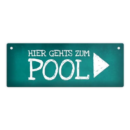 Rechts gehts zum Pool Metallschild Swimmingpool schwimmen tauchen Wasser