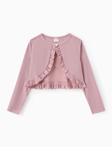 PATPAT Mädchen Strickjacke Bolero - Perfekt für Einschulung & Taufkleider, Weich & Bequem Kinderkleidung Mädchen, Lange Ärmel Schulterjacke in Verschiedenen, Rosa, 7-8 Jahre, 122-128