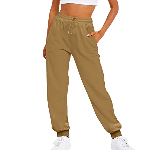 Generic Jogginghose Damen, Sporthose Frauen Baumwolle, Trainingshose Fitness High Waist, Sweatpants Slim Fit Freizeithose Lang, Laufhosen Modern Einfarbige mit Taschen und Verstellbarem Kordelzug