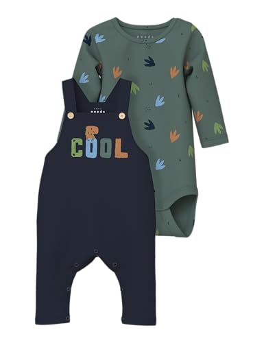 NAME IT Baby-Jungen Nbmvonne Sweat Box Bru Set Overall, Dark Forest/AOP:Dino, 80