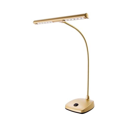 K&M 12297 LED-Pianoleuchte Gold – 29,6 cm Lampenschirm mit Schwanenhals, 12 LEDs, 2500 Lux Helligkeit, 3 m Kabel