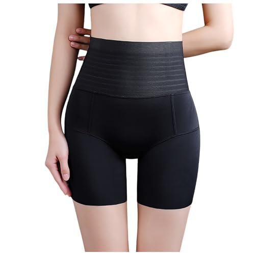 Damen Hosen Stretch Kurz Nicht ausgezogenes, streifenfreies Bauchhöschen mit mittlerer Taille für Damen Relax Hose Damen (Black, L)