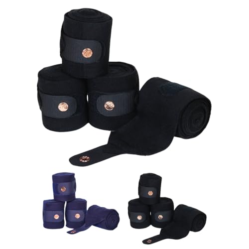 Marengos - Fleecebandagen Modern Rosé (4er Set) 300 cm | elastische Bandagen fürs Pferd mit Klettverschluss, roségoldenem Metallplättchen & Antipilling-Fleece | Pferde-Beinschutz in Schwarz