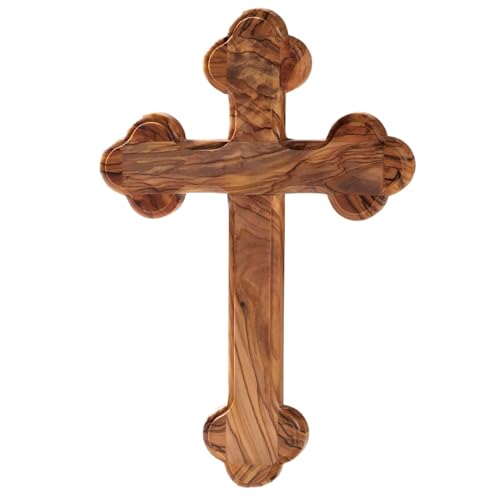 Kassis Geschenkartikel Olivenholz Kreuz Kruzifix Wandkreuz schlicht mit runden Kanten zum Aufhängen aus Bethlehem zur Firmung, Taufe, Kommunion (Ohne Gravur, 13 cm)