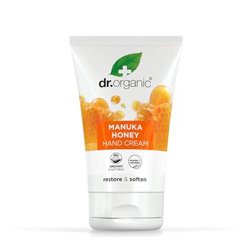 Dr Organic Manuka-Honig-Handcreme, Feuchtigkeitsspendend, Trockene Haut, Für Männer, Für Frauen, Natürlich, Vegetarisch, Tierversuchsfrei, Paraben- & SLS-frei, Bio, 125ml