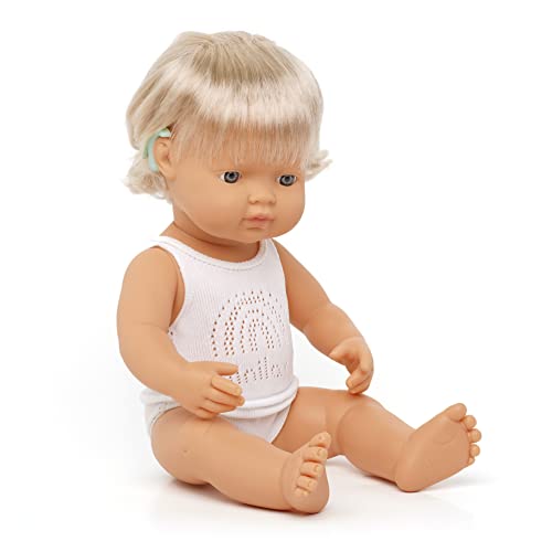 Miniland europäisches Mädchen 38cm mit Hörapparat, in Geschenkschachtel, 31115, Weiß