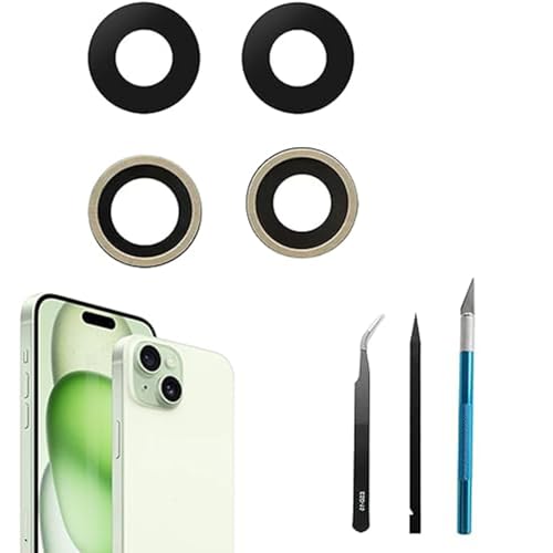 2 Stück 15 Plus Rückkamera-Glaslinse Ersatz für iPhone 15 Back Rück Kamera Glas Linse Ersatz mit Reparatur-Werkzeug-Kit, Kratzfest und wasserdicht