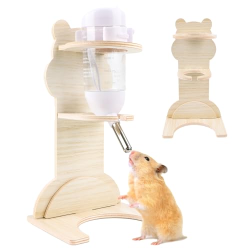 Hamster Trinkflasche mit Ständer, Holz Meerschweinchen Wasserspender Ständer Hamster Nippeltränke, 75 ml Nagertränke, Hamster Zubehör