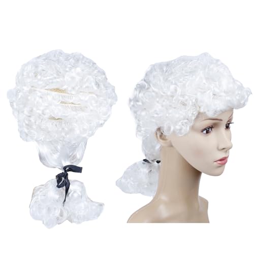 UNVOJL Richterperücke, Richter, Gerichtshof, Anwalt, Cosplay-Perücke, lange Welle, weiße Perücke, perfektes Accessoire für Halloween, Party, Cosplay, Verkleidung