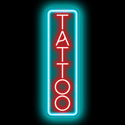 LED-Neonschild Tattoo-Shop Nacht-Neonschild Tattoo-Shop Wanddekoration Eisblau & Rot personalisiertes Business-Neonlicht (5,91 x 16,54 Zoll)