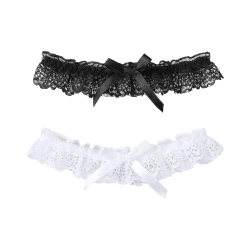 COACOM 2 Stück Damen-Strumpfbänder, Braut-Strumpfbänder, Spitzen-Strumpfbänder, Spitzen-Oberschenkelringe, Geeignet Für Maskerade, Cosplay, Hochzeit (Schwarz Und Weiß)