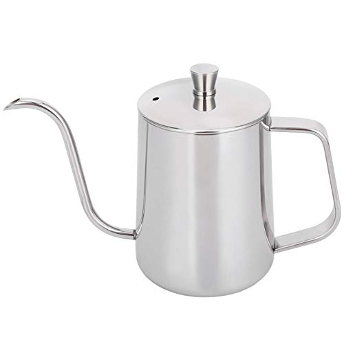 Pour over Kaffee Wasserkocher Schwanenhals, 600ml Kaffeekessel Kaffeekanne Mini kaffeekocher Kanne 304 Edelstahl Perfekt Verwendung Von Kaffeefiltern Tee Filter Vintage Handbrüh wasserkessel Silber