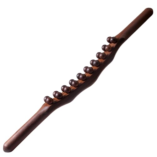 Massagestift für Rücken mit 20 Holzperlen 23 Zoll gebogenen Holzmassagestift glattes und robustes Massagegerät mit nicht rutschem Griff Körper Gua Sha-Werkzeug für alle Altersgruppen.