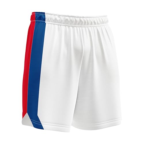MAMUN Kickers Anime Fußballshorts, Weiß mit Rot-Blauem Streifen, Sportshorts (DE/NL/SE/PL, Alphanumerisch, M, Regular, Regular, 1, Weiß)