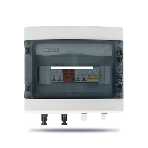 AZOOB Solar photovoltaic PV Combiner Box with Lightning Protection 2 Input 1 Out DC 600V Fuse MCB SPD Box IP65 12ways ERTEYIN(32A DC MCB)