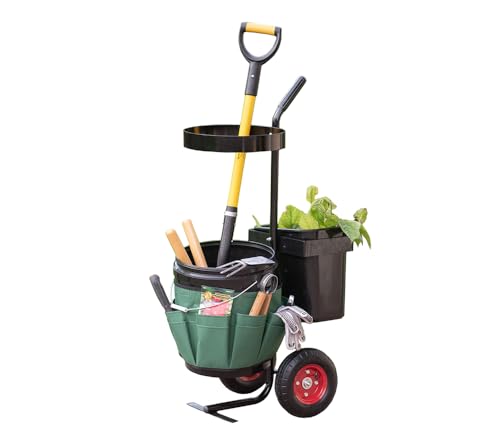 WESTMANN Hand- & Gartenwagen | 40x56x104 cm Grün | Werkzeugtrolley Set | Transportwagen für Gartenwerkzeug aus Metall | bis 40 kg belastbar