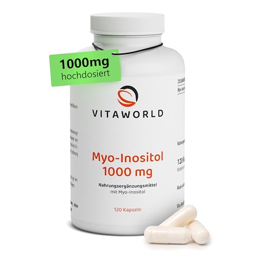 Myo-Inositol - Inositol hochdosiert 1000mg pro Tag (120 vegane Kapseln) - Myo Inositol ein wichtiger Botenstoff für den Zellstoffwechsel - ohne unerwünschte Zusätze, gluten-, laktosefrei - vitaworld