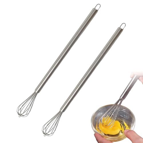 2 Stück Schneebesen Klein, Edelstahl Kleiner Schneebesen, Mini Schneebesen für Tassen, Robuster Rührbesen Klein, für Aufschäumen, Sahne Schlagen und Rühren