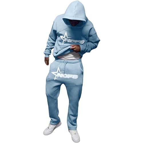 NOFS Streetwear Trainingsanzüge für Herren | Buchstaben Drucklose Hoodies und Jogginghosen Y2K Männer | Hip Hop Hose Streetwear Tracksuit Pullover Lässig Oberteile und Sporthosen (2 Stück Anzug)