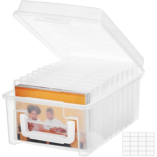VITEVER Fotoaufbewahrungsbox mit Griff, 14x19cm Fotobox, Foto-Organizer, 10 innere Fotohalter, Fotoboxen, Foto-Organizer aus Kunststoff für Saatgut, Karten, Handwerk, Aufkleber