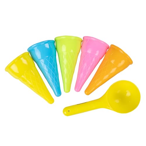 Idena 40376 - Sandspielzeug Set 6-teilig, Eiscreme mit Löffel, farbenfrohe Eiswaffeln, geeignet für Strand und Sandkasten