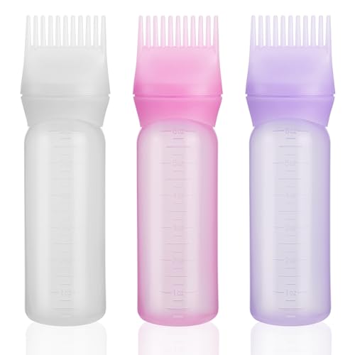 PAEFIU 3 Stücke Haaröl Applikator, 170ml Hair Oil Applicator Bottle mit Abgestufter Skala, Wurzelkamm-Applikatorflasche Haarfärbebürste Applikator Flasche Haare für Hair Oiling Haar Colorationen