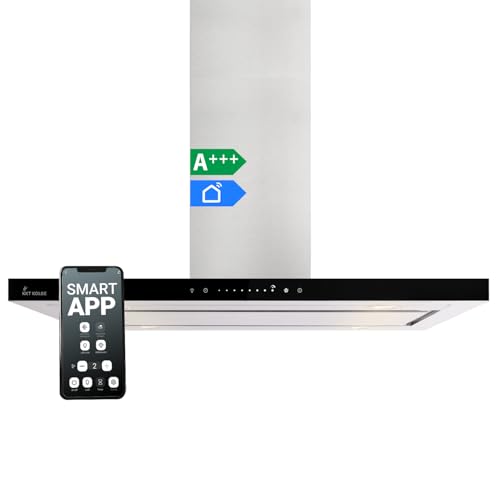 KKT KOLBE Dunstabzugshaube 90 cm Inselhaube Abluft Umluft Edelstahl Silber Schwarz Glas Smart WiFi WLAN App Nachlaufautomatik SensorTouch FLAT-INSEL-6