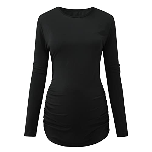 Umstands-Tops, klassisches seitlich gerüschtes T-Shirt, Schwangerschafts-Top, Schwangerschafts-Oberteil, Schwangerschafts-Bluse, gerüschtes Camisole, Schwarz , XL