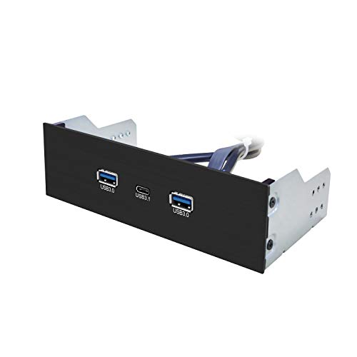 EZDIY-FAB 2-Port USB3.0 + USB3.1 Typ C GEN 2-5,25-Zoll-Frontblende USB-Hub [20-poliger Stecker- 73-cm-Kabel] Metallfront USB-Hub, USB3.1 Extender 10 Gbps Hochgeschwindigkeits-Datenübertragung