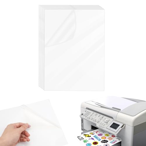 10 Stück Bedruckbare Klebefolie Transparent,Stickerpapier zum Selbst Drucken A4 Bedruckbares Vinyl Anti-Blaulicht,Reißfest Selbstklebende Bedruckbare Folie Kompatibel mit Tintenstrahl und Laserdrucker