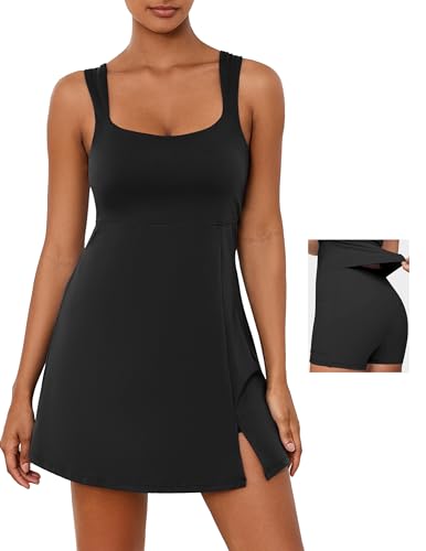 Desol Damen-Tenniskleid mit integrierten Shorts und BH, verstellbare Träger, sportkleider Damen, Trainingskleid mit Taschen, Golf-Sportkleider