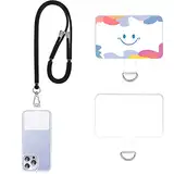 GoldRock Universal Handykette Handy Lanyard Pads Set, 1 Stück Handy Kette + 2 Stück Handykette Patch, Einstellbar Handyband zum Umhängen, Patches Handy Transparent, Abnehmbar Handy Anhänger Kette