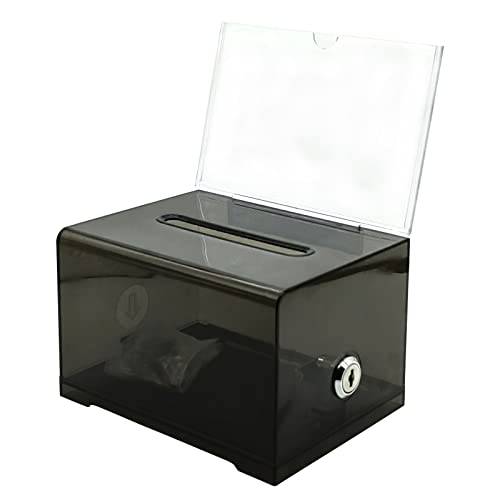 KAFENDA Acryl-Spenden-Wahlurne mit Schloss – sichere Vorschlagsbox, perfekt für Visitenkarten (15,9 x 11,4 x 10,2 cm), transparent (schwarz)