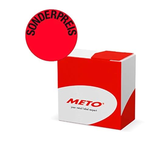 Meto Original Aktionsetiketten - Sonderpreis - in Spenderbox (50 mm, rund, Fluor Rot, Permanent, 750 Etiketten, Haftetiketten ), Klein