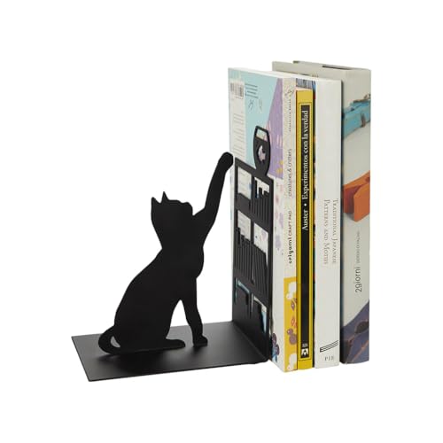 balvi Buchstütze Fishing Cat Schwarz Farbe bookend mit dekorativer Figur Katze und Aquarium Bibliothe